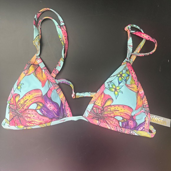 Perfect Vacation Other - Perfect Vacation Womens Tropical Floral Triangle Bikini Top Blue Pink Small